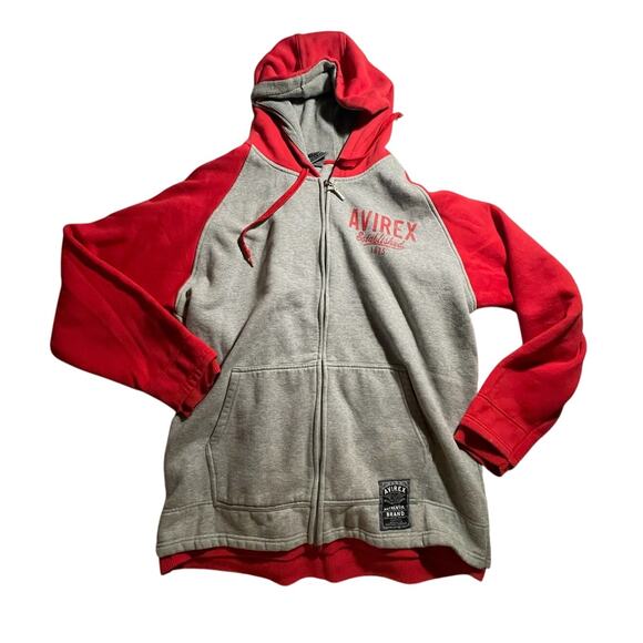Avirex Thermal Zip Hoodie | Red Gray Heavyweight | XXL | Vintage Y2K | EUC Thick - Picture 1 of 10